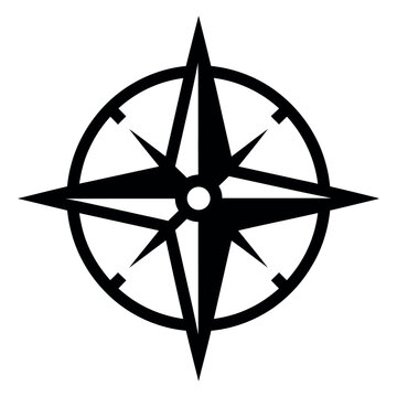 Minimal flat of a black compass navigation direction flat black and white symbol