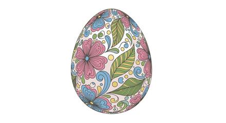 Colorful Easter egg with floral pattern and leaves decoration.