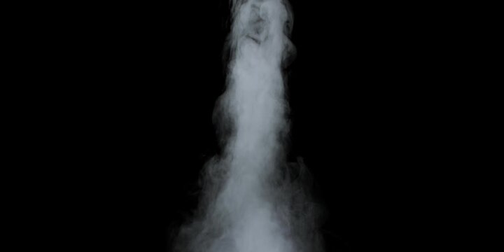 Dense White Smoke Plume Rising Upward in Vertical Column on Black Background with Dramatic Contrast. seamless looping 4k video background