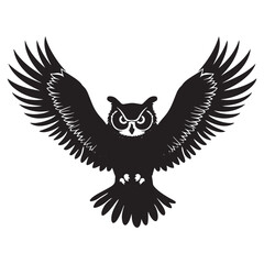 Obraz premium Black owl flying wings spread vector illustration flat design