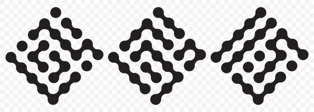 Diagonal metaball connected circles shape. Pattern of Bkack metaballs icon. Abstract nerve cell dots. vector illustration. Pattern of blue metaballs icon. vector illustration on transparent background