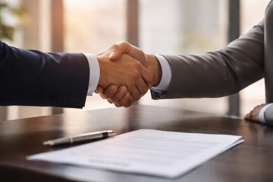 Business handshake contract agreement pen office partnership collaboration teamwork professional deal success meeting negotiation formal corporate businesspeople handshake close up signing