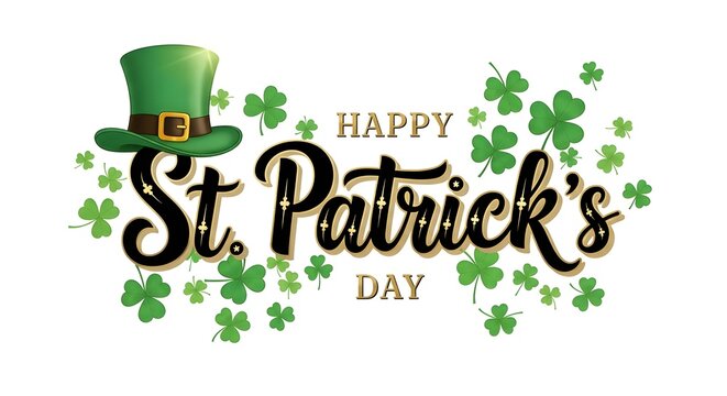 Happy st patrick's day celebration with shamrocks and leprechaun hat