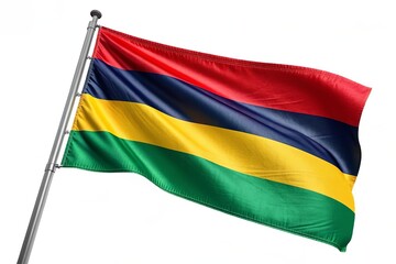 Mauritius island nation flag waving proudly outdoors detailed high Resolution.