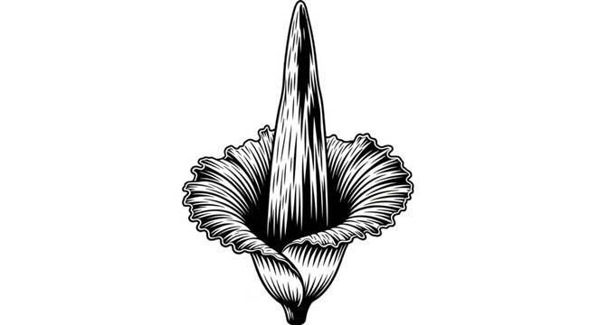 Detailed illustration of a blooming Amorphophallus titanum flower, showcasing its unique structure.