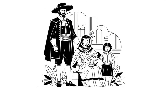 Puritan Family Portrait Depicting Father, Mother, and Children in Traditional Attire.