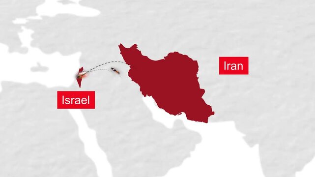 Iran and Israil map highlighted on world map 02 animated motion background video footage dynamic visual for digital media presentations marketing scre