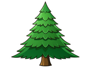 Fototapeta premium Lush green cartoon pine tree with layered branches and sturdy brown trunk on white background for nature and forest themes