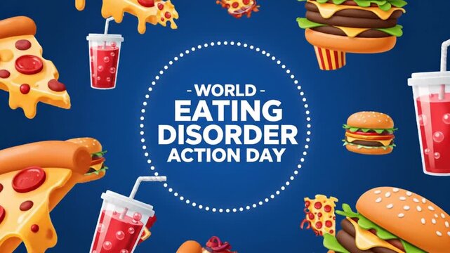 World Eating Disorder Action Day with unhealthy fast food around text
