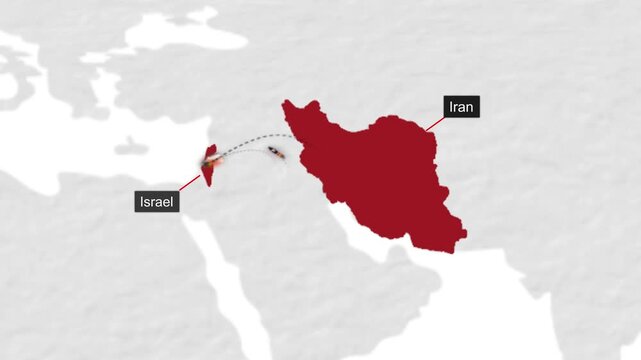 Iran and Israil map highlighted on world map 11 1 animated motion background video footage dynamic visual for digital media presentations marketing sc