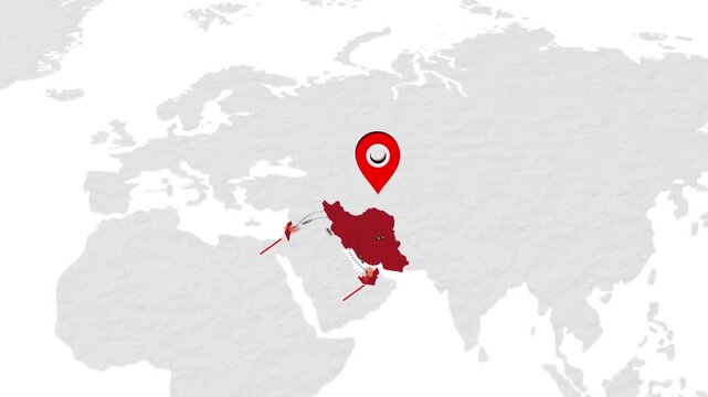 Iran and UAE and Israil map highlighted on world map 04 animated motion background video footage dynamic visual for digital media presentations market