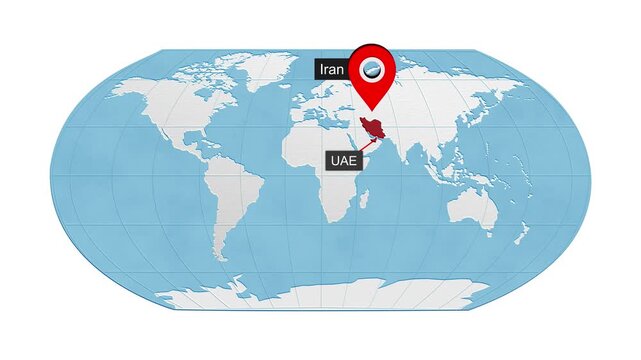 Iran and UAE map highlighted on world map 13 animated motion background video footage dynamic visual for digital media presentations marketing screens