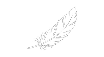 Obraz premium Elegant line art illustration of a single feather, simple black and white minimalist outline vector graphic element