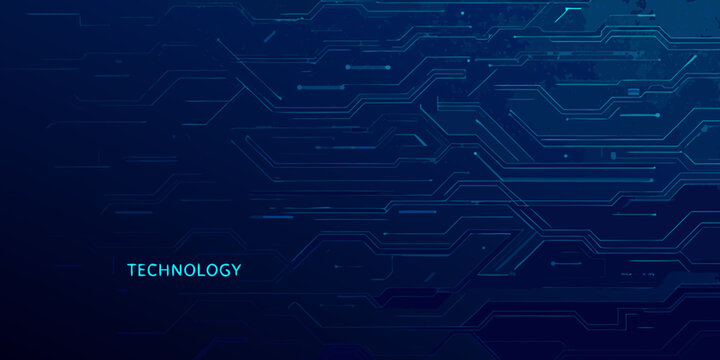 Abstract blue background with circuit board lines and the word technology