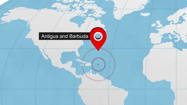 Antigua and Barbuda map highlighted on world map 10 animated motion background video footage dynamic visual for digital media presentations marketing 