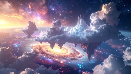 Vibrant Cloudy Sky with Celestial Bodies.