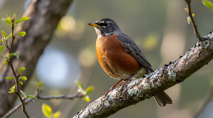 Fototapeta premium American Robin Perched on a Branch