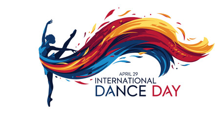 International Dance Day celebration with vibrant dancer silhouette. © Khansa505