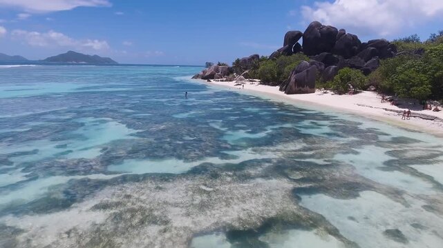 Anse Source d'Argent - Exotic dream - Beach on island La Digue in Seychelles, slow motion