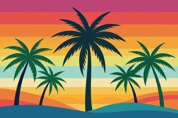 Colorful sunset with palm trees and simple landscape in a tropical setting
