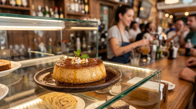Traditional Brazilian Caramel Custard Pudding in a Bakery Display