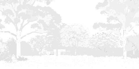 Obraz premium Minimalist landscape with trees and a distant building structure
