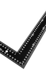 Obraz premium Metal measuring square for measurements and marking by builders, carpenters, joiners, and mechanics. Isolated on white transparent background.
