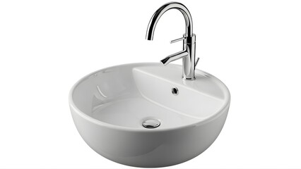 Fototapeta premium A sleek white ceramic sink with a modern silver faucet on transparent background