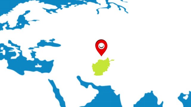Afghanistan map heiglighted on the world map 15 animated motion background video footage dynamic visual for digital media presentations marketing scre