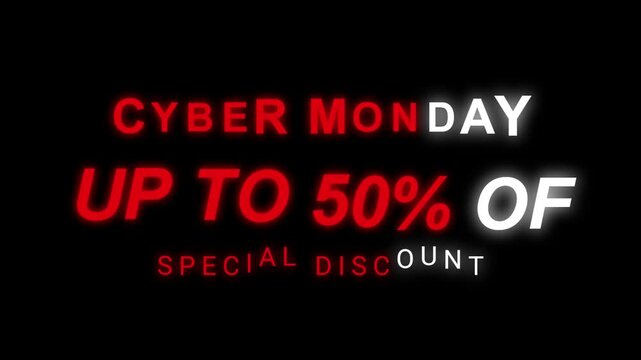 Cyber Monday sale banner with up to 50 percent off discount promotion animation for online shopping