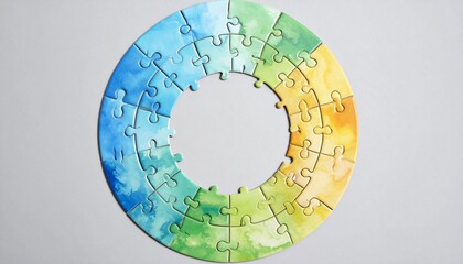 World map puzzle pieces forming circular harmony in vibrant colors for global unity concept