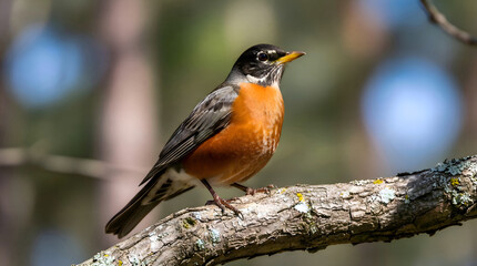 American Robin Perched on a Branch