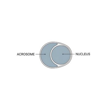 Detailed illustration of cell structure with labeled acrosome and nucleus
