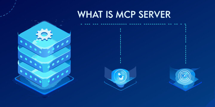 Abstract illustration of layered servers with a question about mcp server