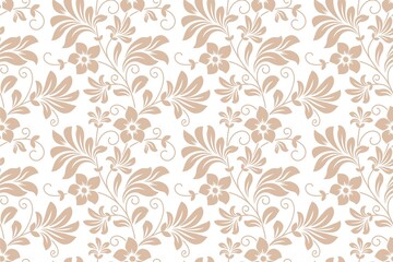 Obraz premium Elegant floral pattern with beige flowers on white background