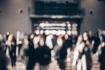 Abstract blurred people at exhibition hall of expo event trade show. Business convention show or job fair. Business concept background