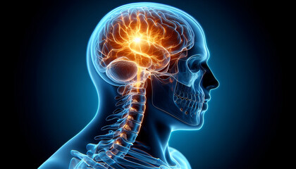 3D Anatomy Illustration of Human Brain with Glowing Neural Activity 