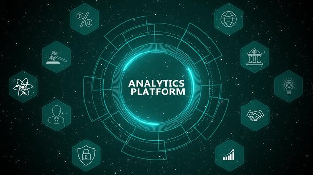 Futuristic analytics platform interface with digital data monitoring dashboard business intelligence technology concept 4K animation