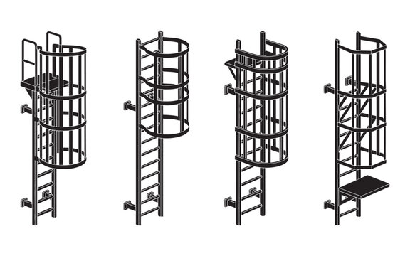 Industrial safety ladder with cage illustration vector structure vertical access equipment