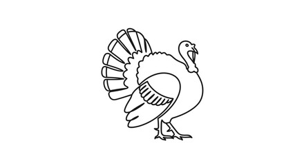 Turkey Outline Drawing, Thanksgiving Bird, Farm Animal Icon © Anisah