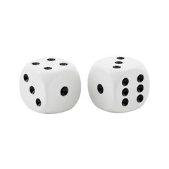 Two white dice with black dots isolated on transparent background