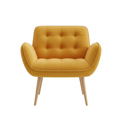 Modern yellow tufted armchair isolated on transparent background