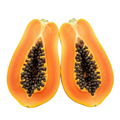 Two halves of a papaya fruit isolated on transparent background