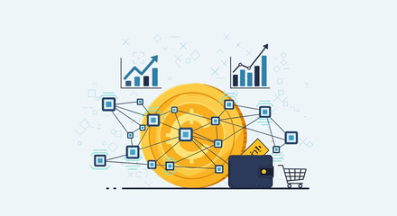 Cryptocurrency Blockchain Network with Digital Wallet and Shopping Cart © punduh