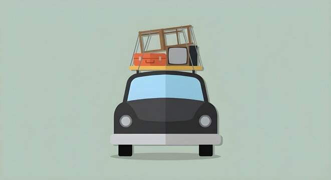引っ越しや移動を象徴する荷物を積んだ車のイラスト