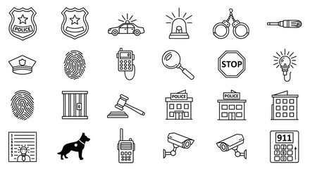 Police Icons Set: Law Enforcement, Justice, and Security Symbols © Anisah