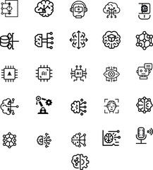 Artificial Intelligence and Machine Learning Line Icons Set &ndash; AI Technology Outline Vector