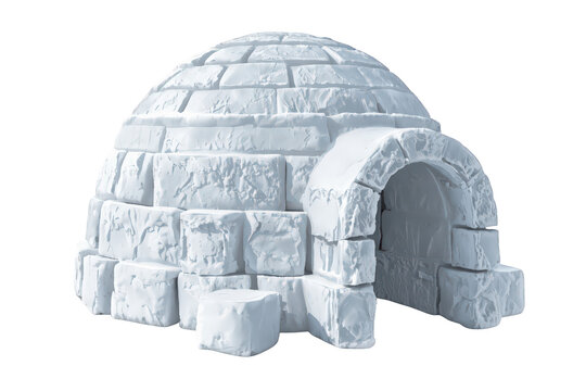 Igloo constructing with snow blocks, a dome-shaped winter shelter and traditional arctic house on a transparent background