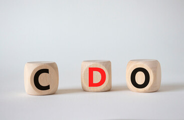 CDO - Collateralized Debt Obligation symbol. Wooden cubes with word CDO. Beautiful white background. Business and Collateralized Debt Obligation concept. Copy space.