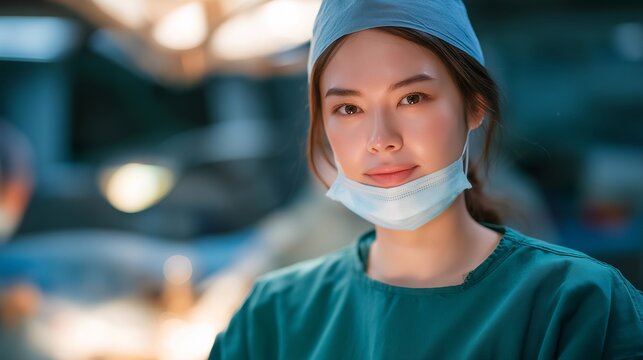 Scrub nurse expertly anticipating surgeon needs and passing instruments during a delicate eye operation, perfect for surgical nursing, operating theater teamwork, instrument passing, modern